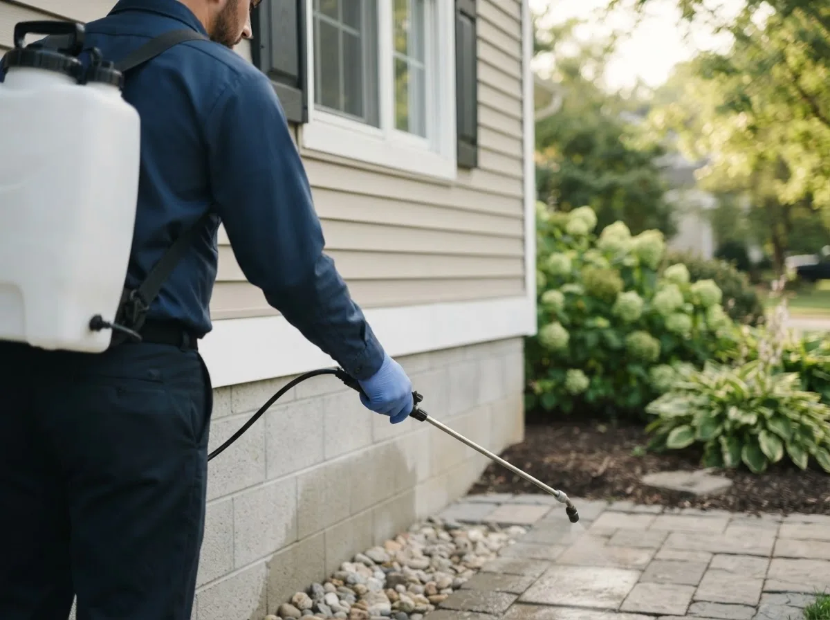 Pest control technician inspecting a home in O Brien, TX
